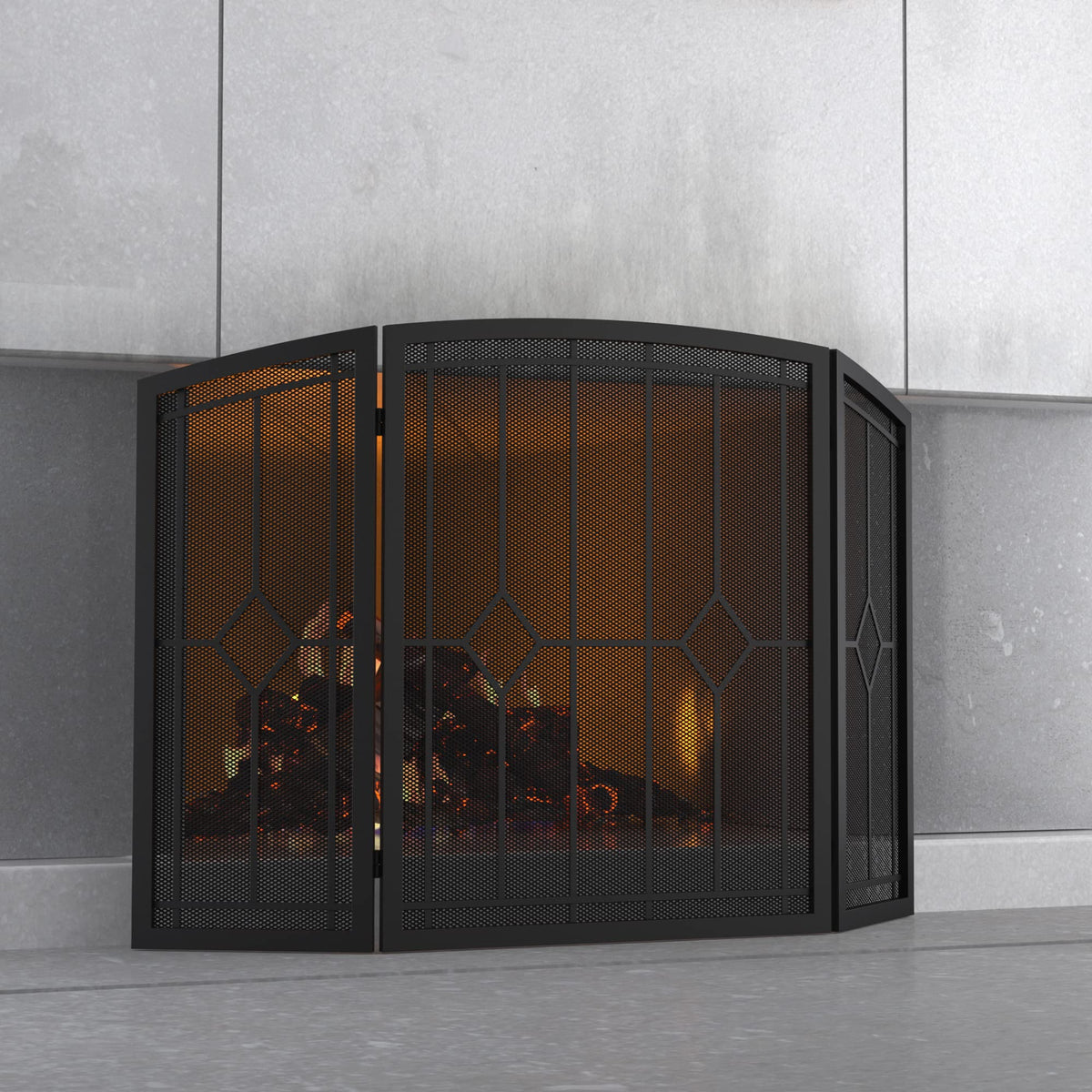 Wrought Iron Fireplace Screen 48"x30" Black Spark Guard M6008