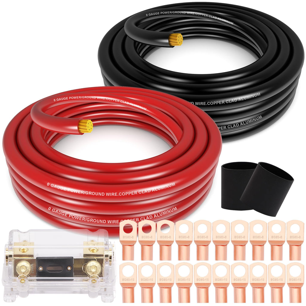 0 Gauge Battery Cable with 250A Fuse Holder & Terminals Kit E210