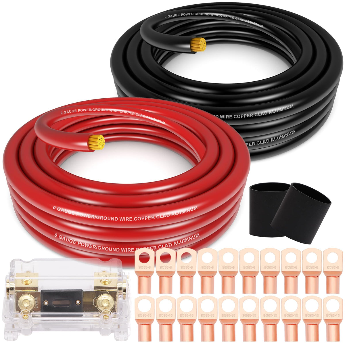 0 Gauge Battery Cable with 250A Fuse Holder & Terminals Kit E210