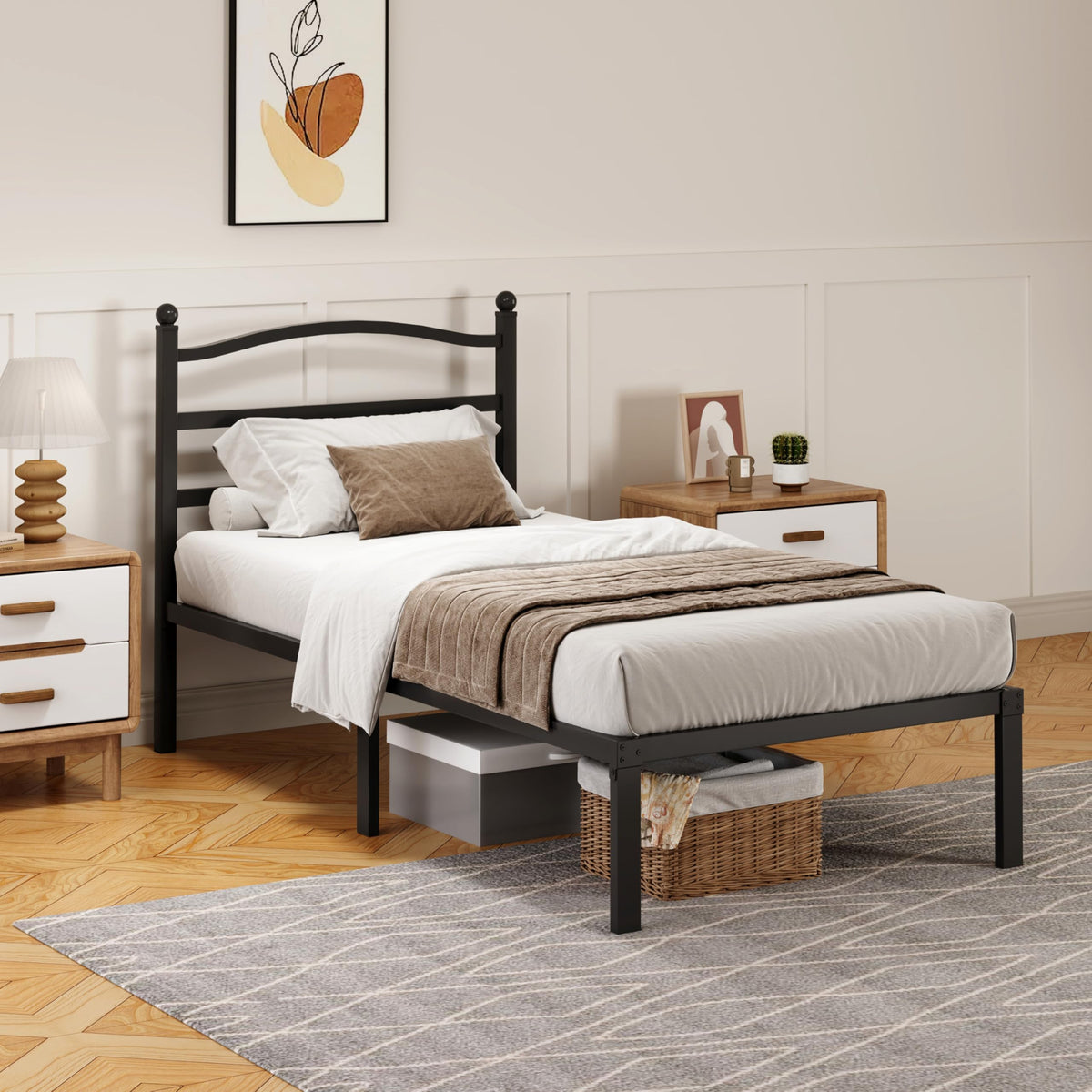 14 Inch Twin Size Metal Platform Bed Frame with Headboard N6022