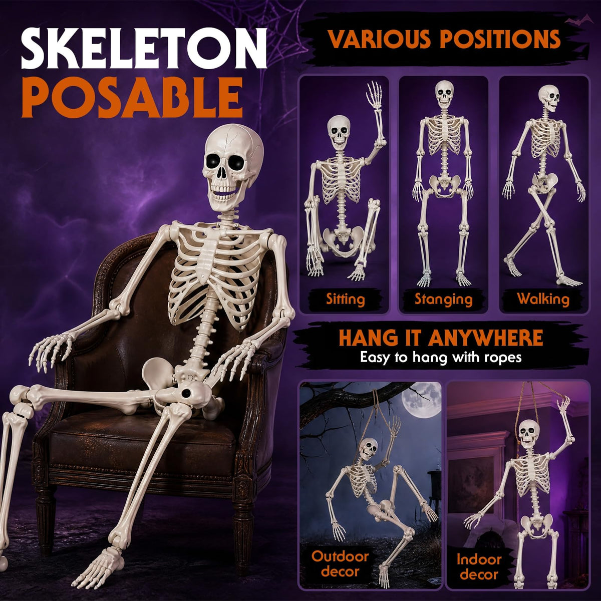 5.4FT Plastic Full Body Skeleton with Movable Joints W125310
