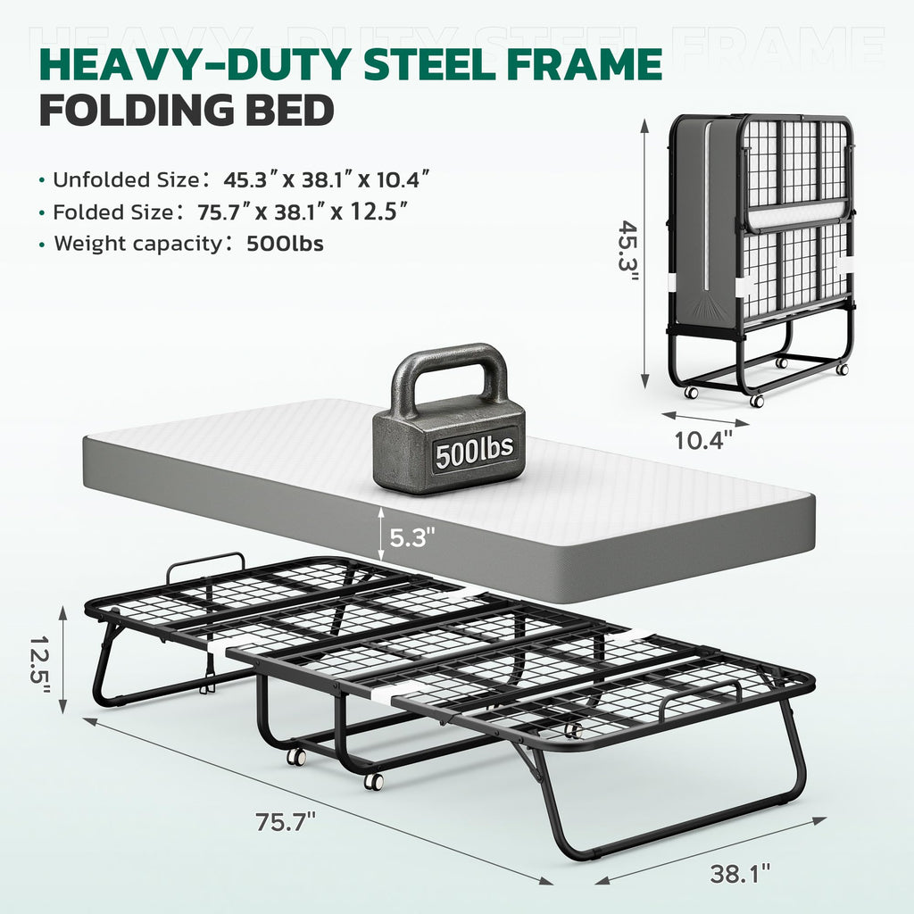 Folding Bed with 5 Inch Mattress, Twin Size L365325