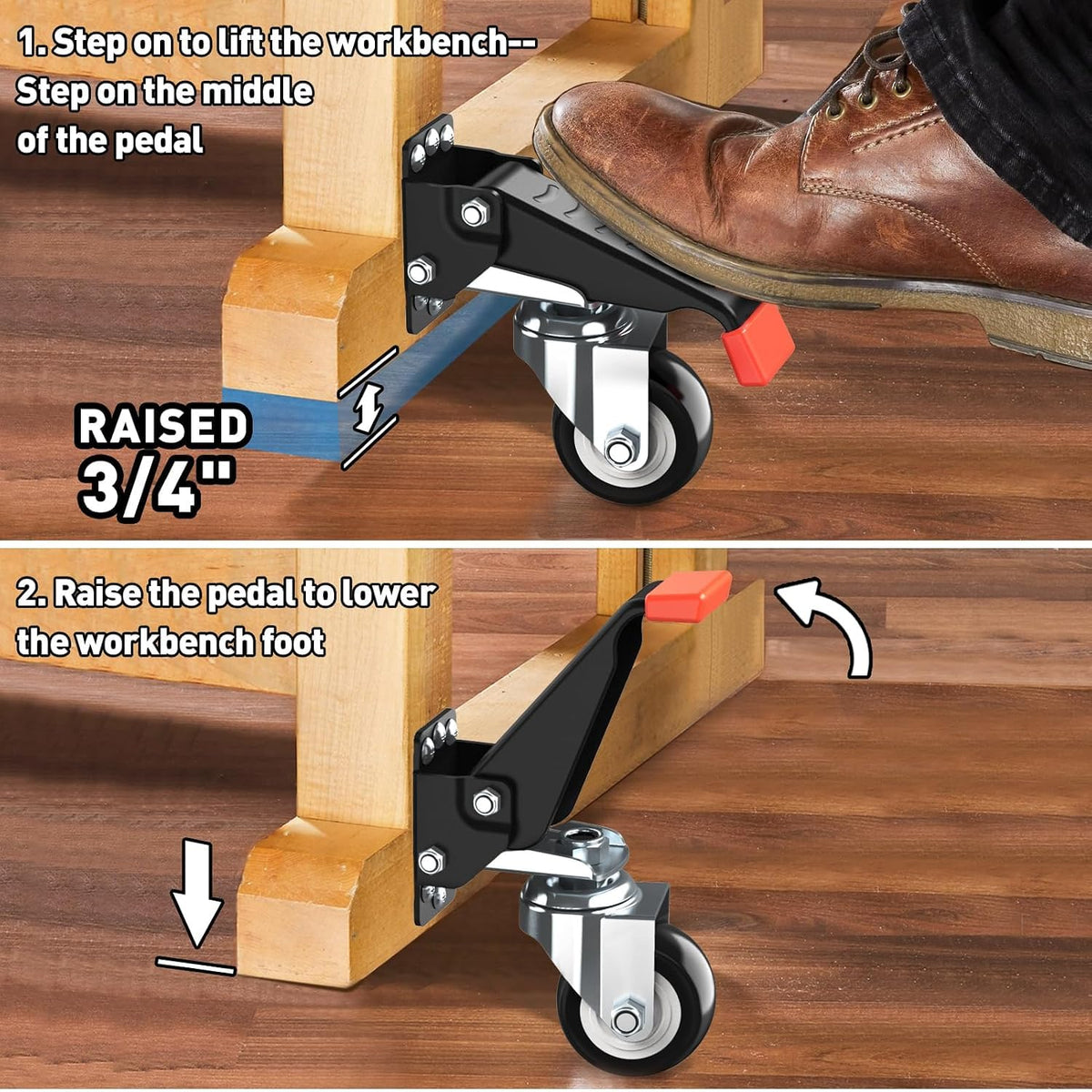 Workbench Casters kit 660 Lbs Retractable 4 Pack Y39517