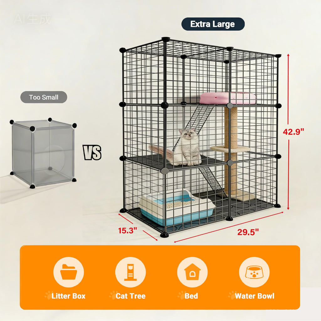 Foldable Black Wire Metal Cat Playpen J444