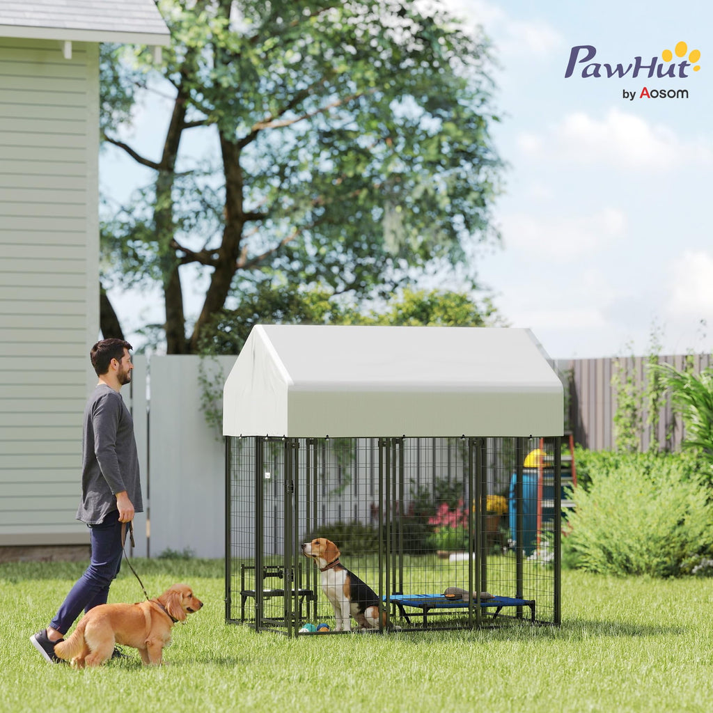 Outdoor Dog Kennel with Roof, 6' x 4' x 6' Heavy Duty Welded Wire Dog Playpen Enclosure P527