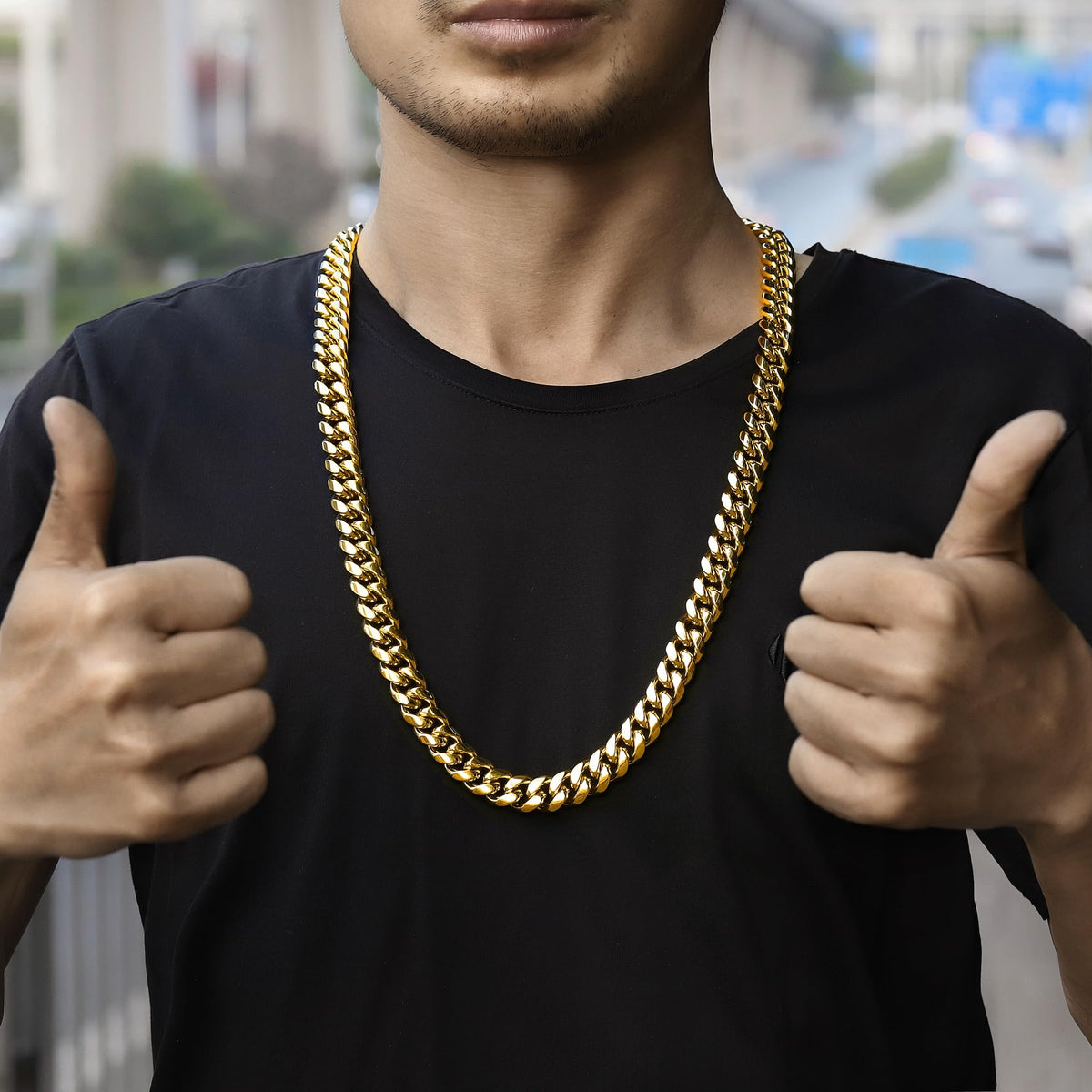 15mm 18k Gold Stainless Steel Cuban Link Chain G8908