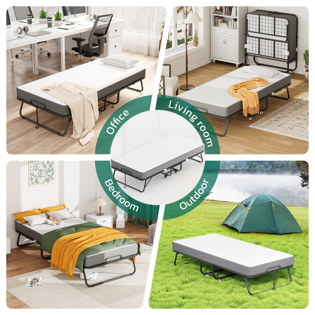 Folding Bed with 5 Inch Mattress, Twin Size L365325