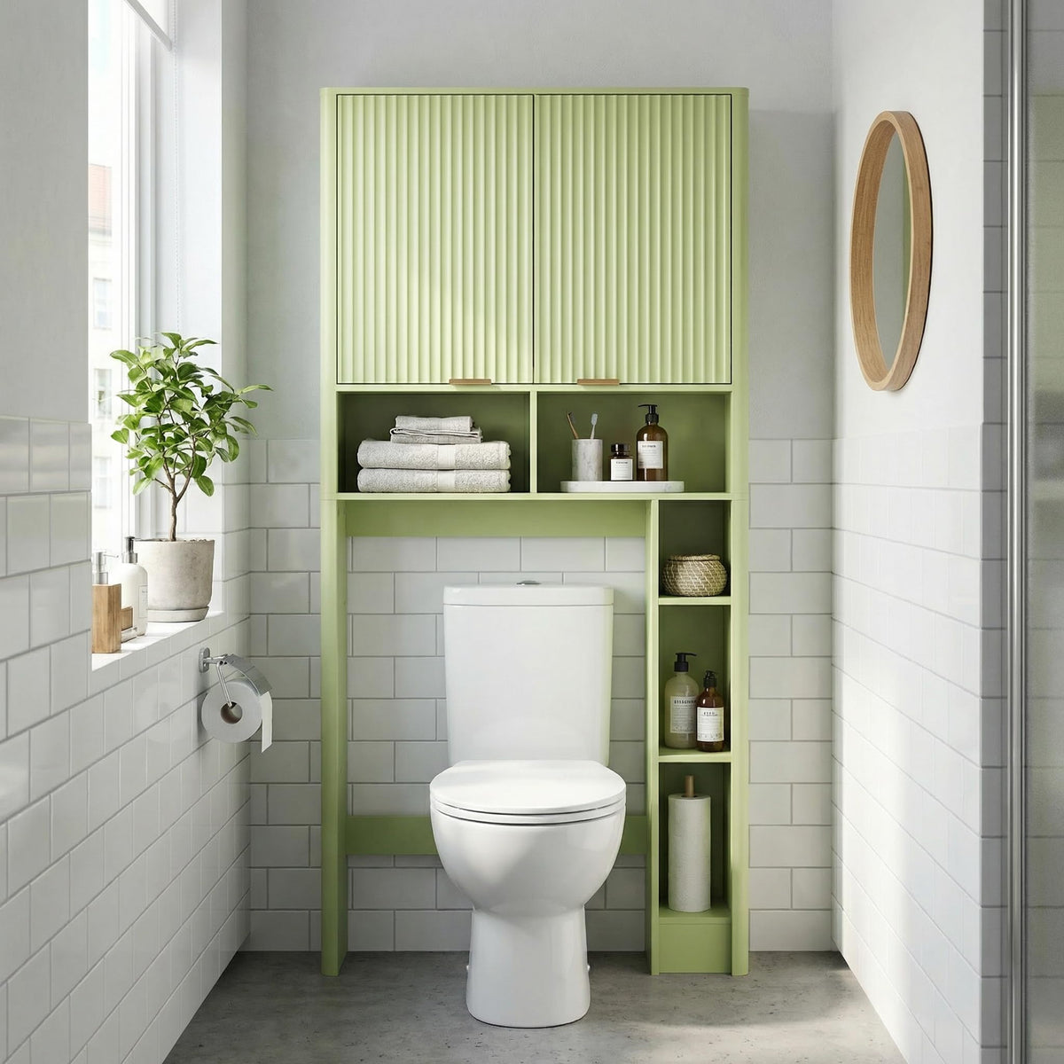 Green Over the Toilet Storage Cabinet with Adjustable Shelf H769454