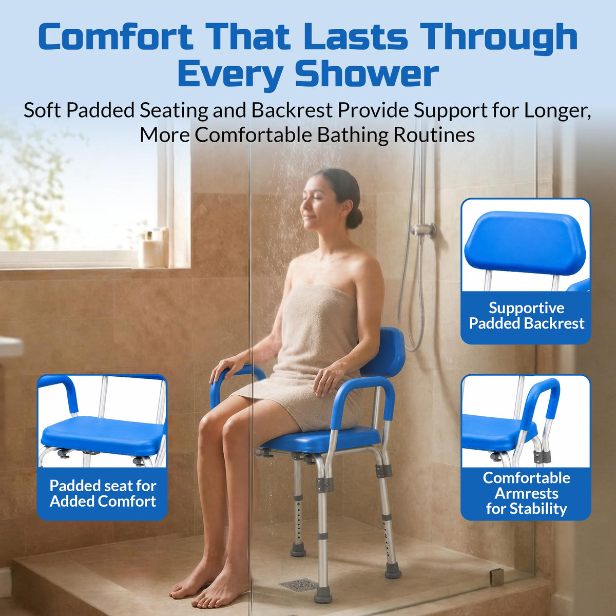 Padded Shower & Bath Chair with Armrests and Back X807412
