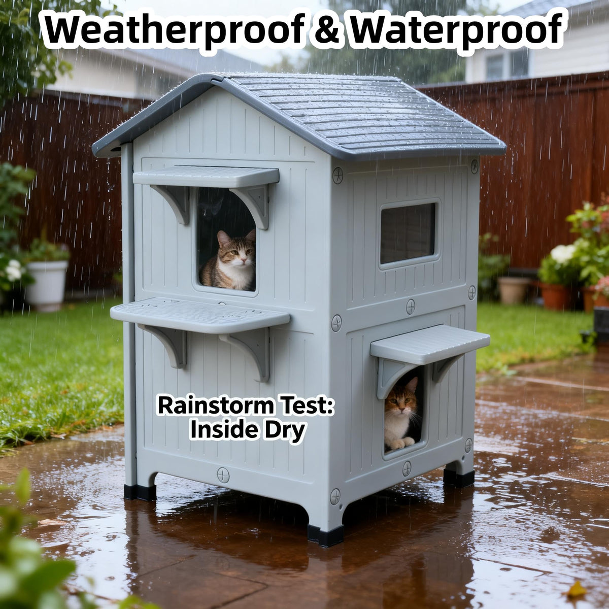 Weatherproof 2 Story Cat House with Mat N1845