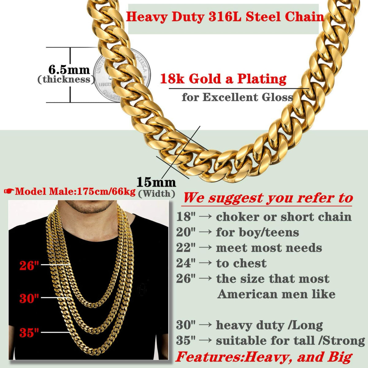 15mm 18k Gold Stainless Steel Cuban Link Chain G8908