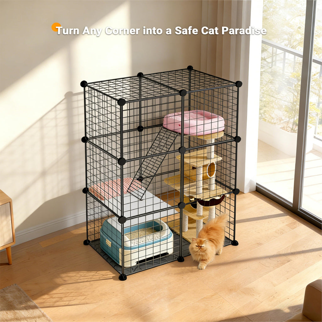 Foldable Black Wire Metal Cat Playpen J444