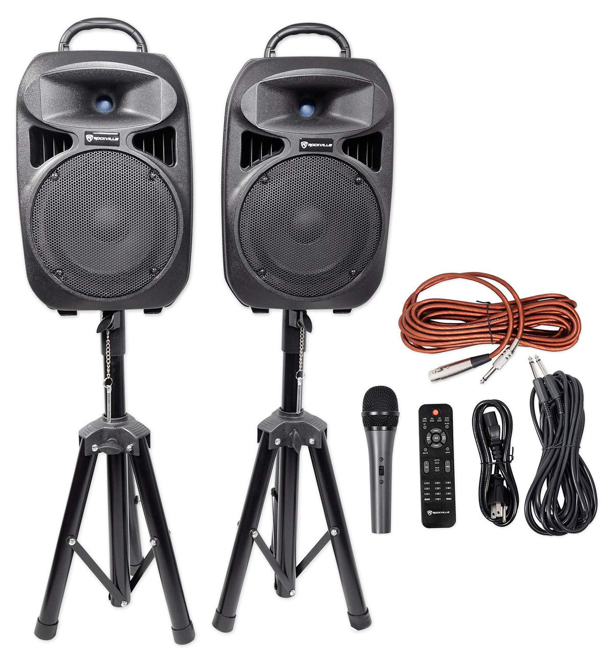 Powered PA Speaker Package with Mic Stands Cables V18403