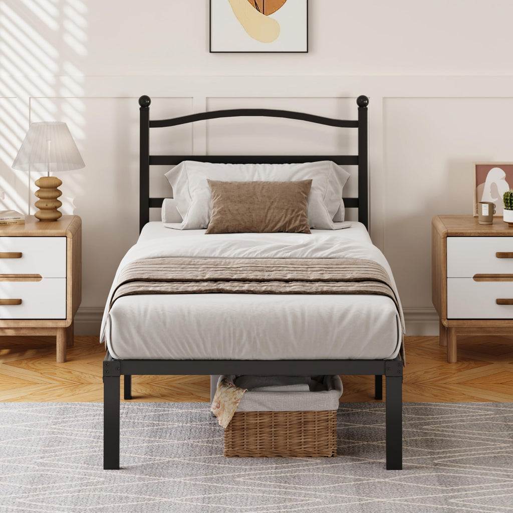 14 Inch Twin Size Metal Platform Bed Frame with Headboard N6022