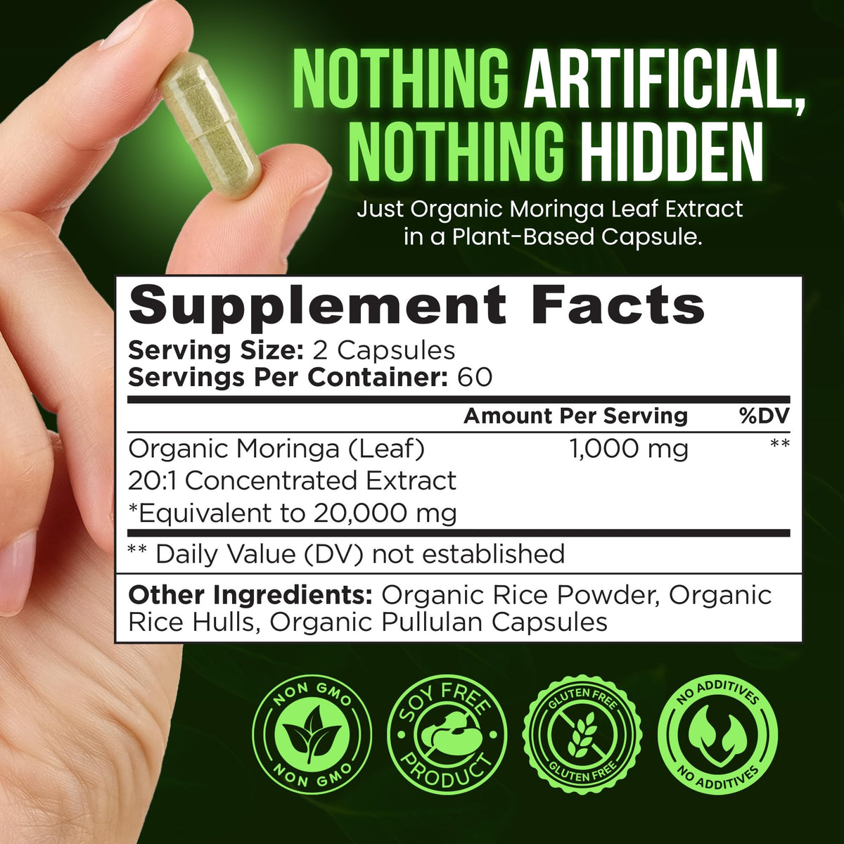 Organic Moringa 1000mg 120 Vegan Capsules V970