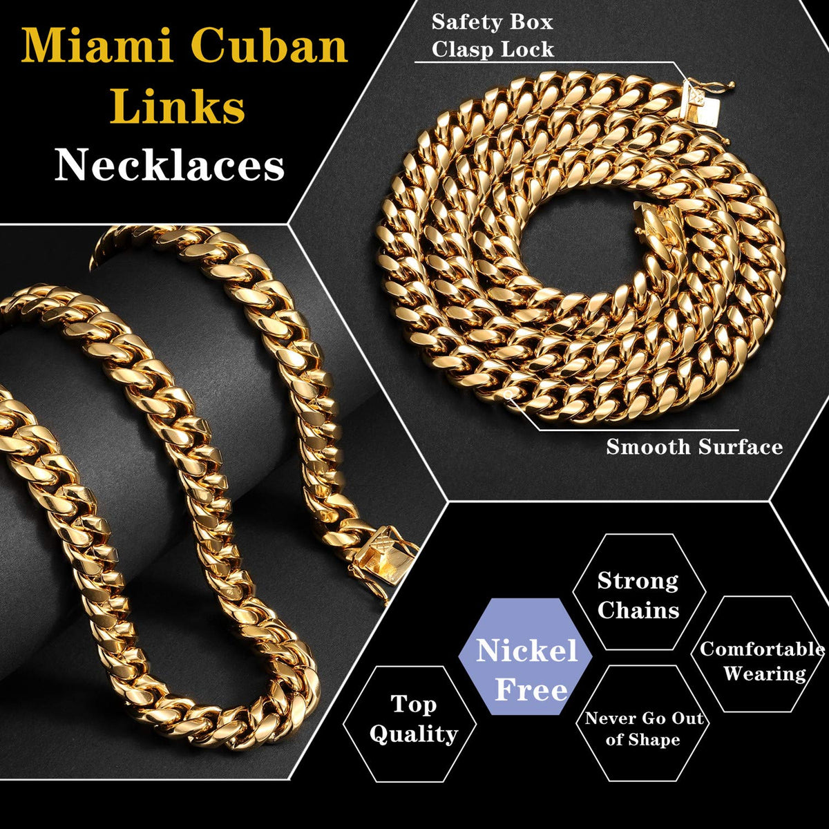 15mm 18k Gold Stainless Steel Cuban Link Chain G8908