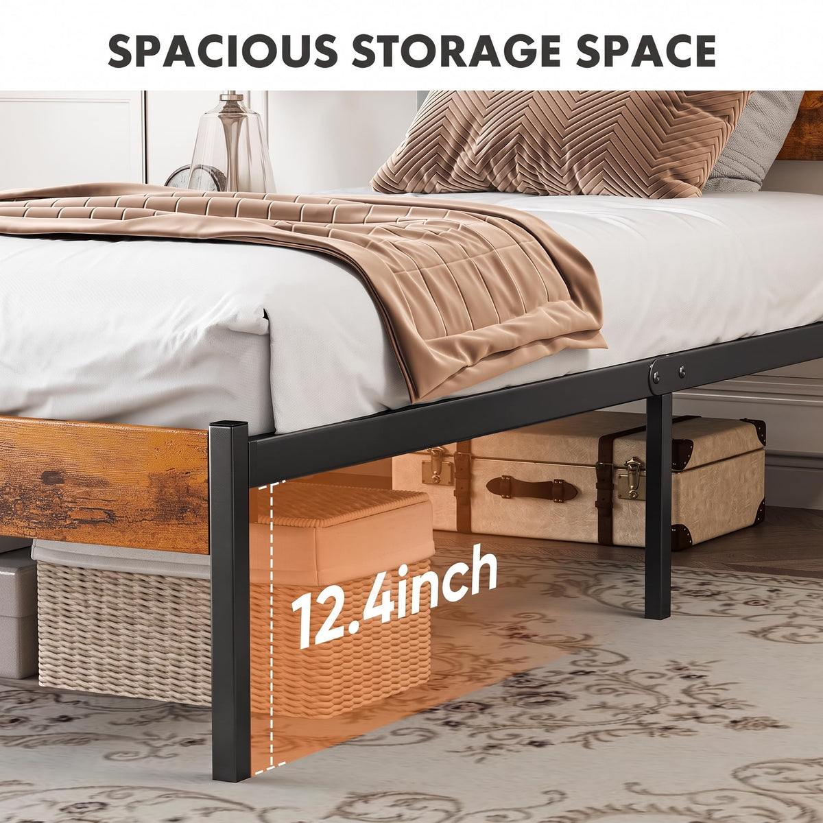 Twin Platform Bed Frame with Wooden Headboard and Footboard U509146