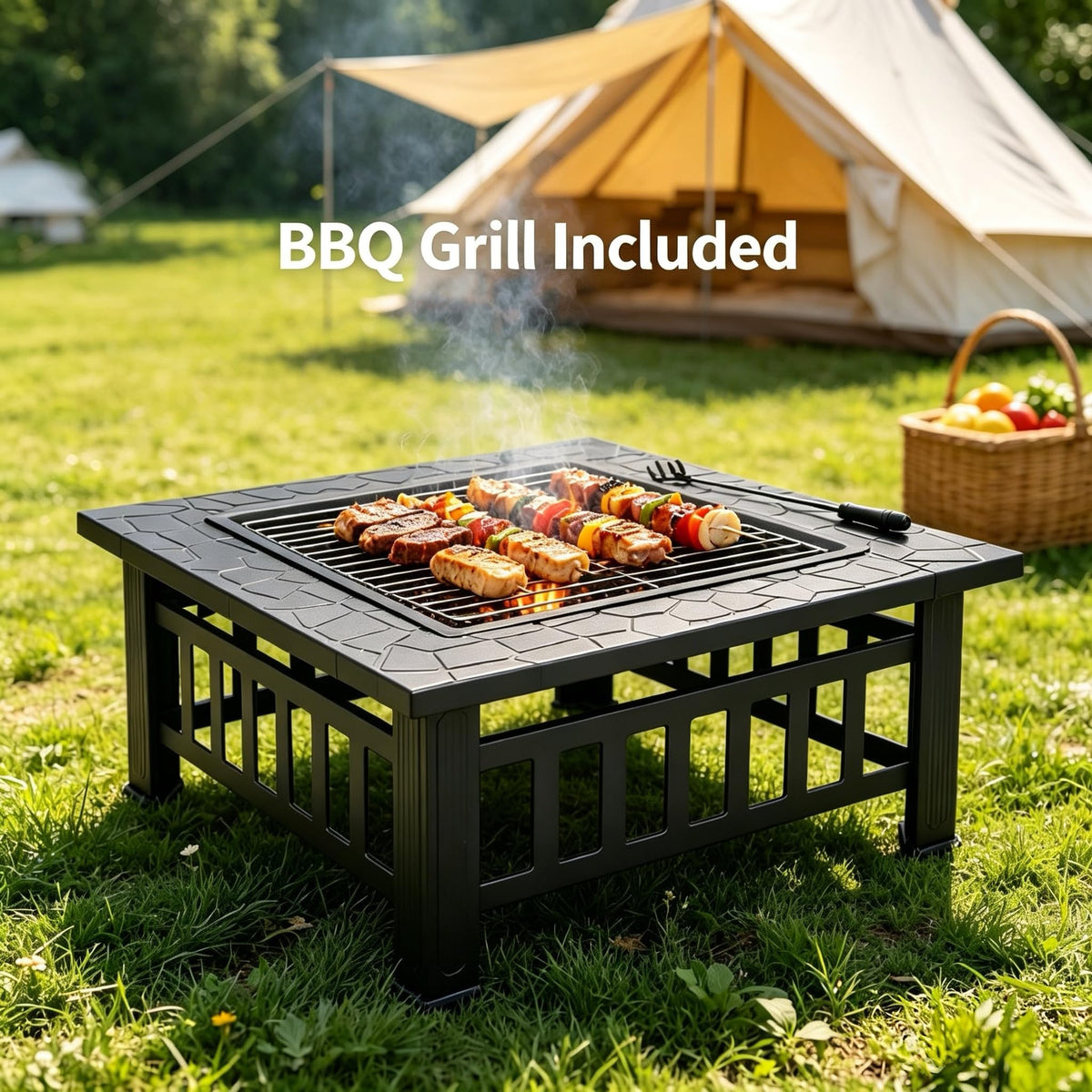 32" Square Metal Wood Burning Fire Pit Table C814