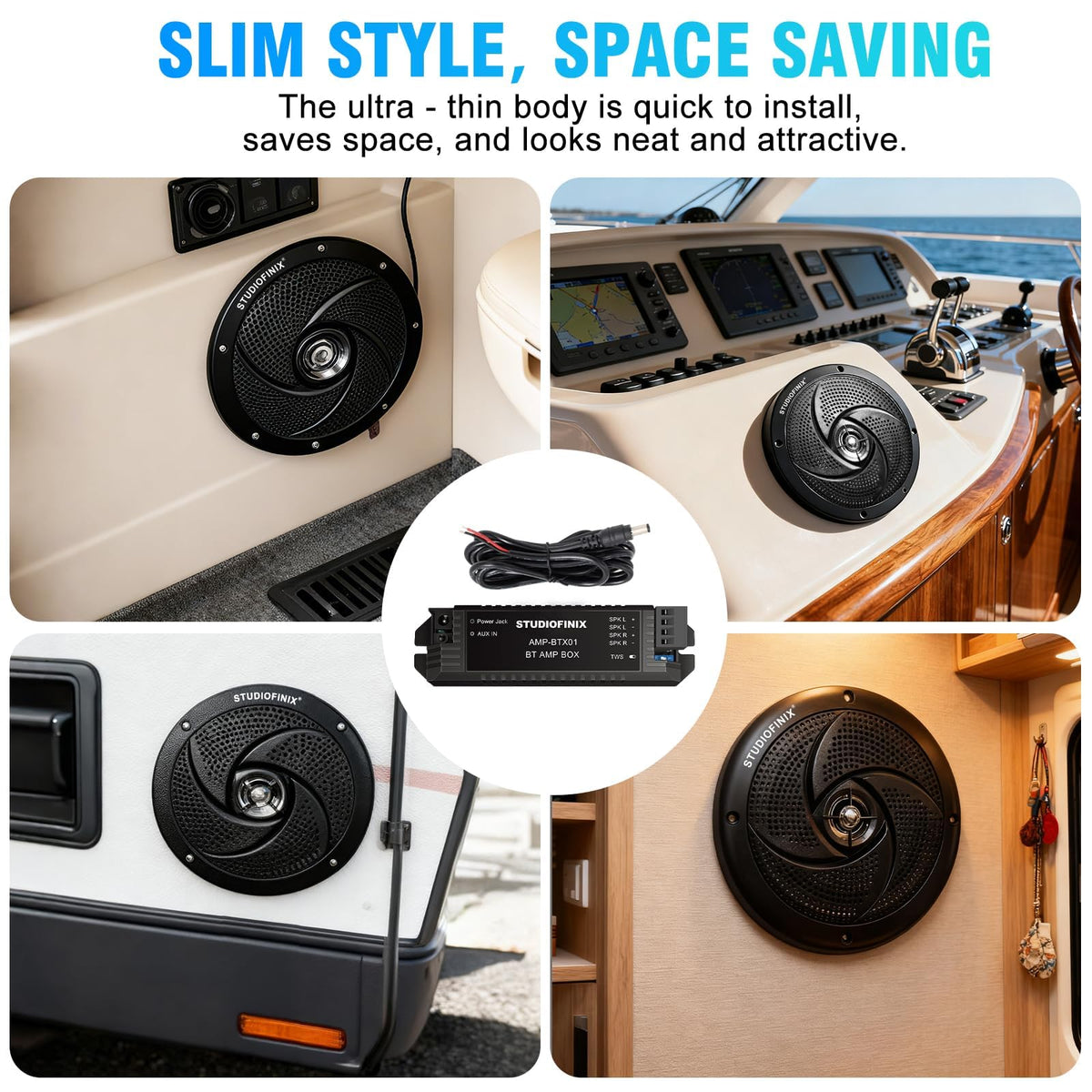 4 Inch 80W Bluetooth Waterproof Marine Speakers 2 Way Black X8546