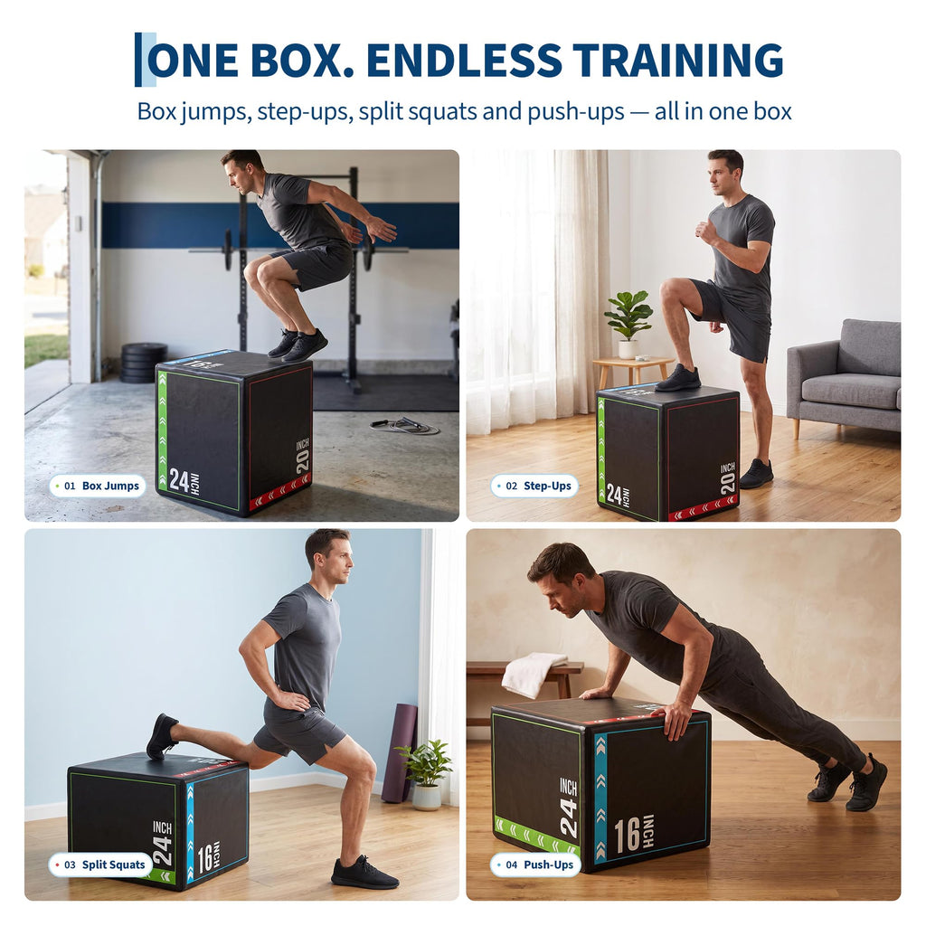 3 in 1 Plyometric Jump Box with Non-Slip Surface J7448