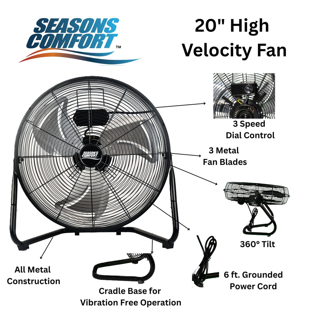 20 Inch 3 Speed Black High Velocity Fan B404650