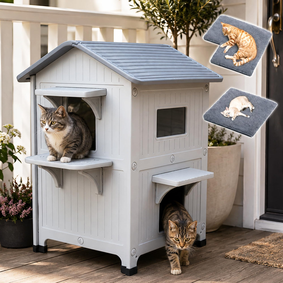 Weatherproof 2 Story Cat House with Mat N1845