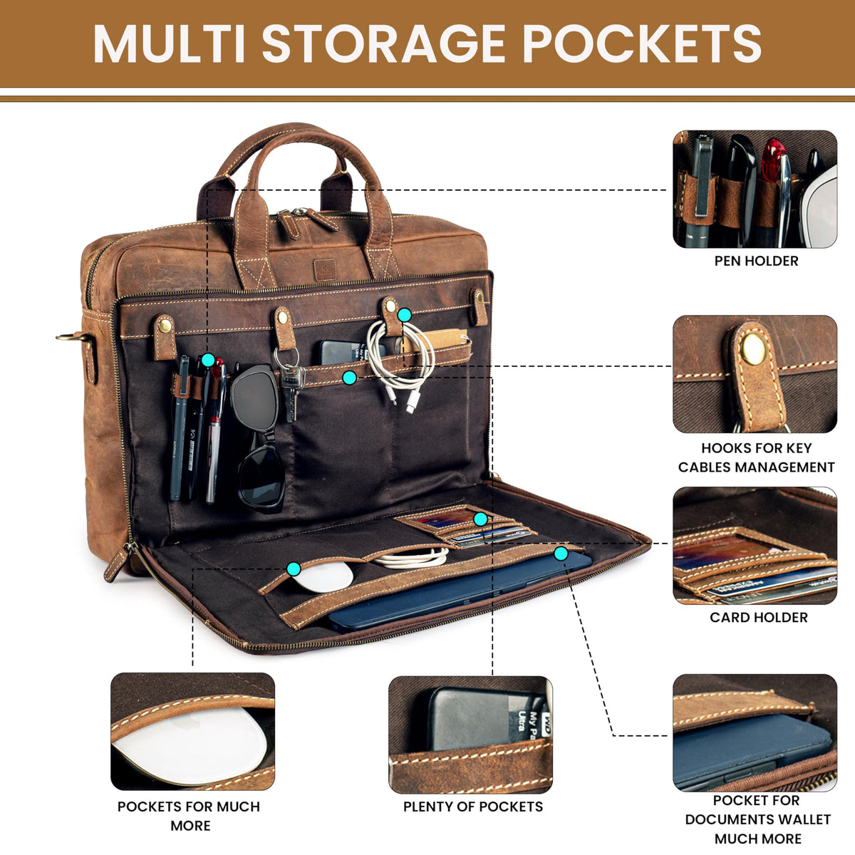 Full Grain Leather Messenger Bag T8874