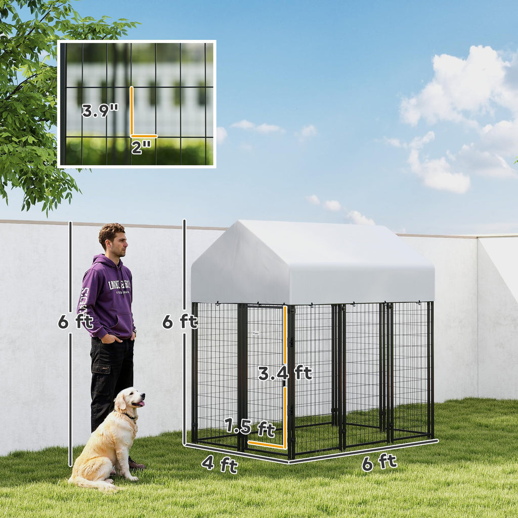 Outdoor Dog Kennel with Roof, 6' x 4' x 6' Heavy Duty Welded Wire Dog Playpen Enclosure P527
