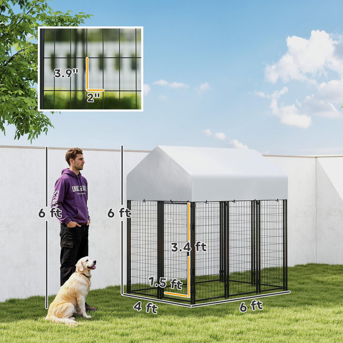 Outdoor Dog Kennel with Roof, 6' x 4' x 6' Heavy Duty Welded Wire Dog Playpen Enclosure P527