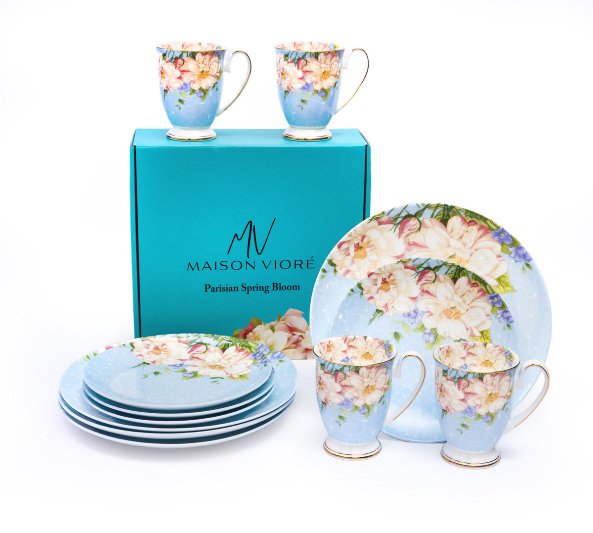 Blue Ceramic Porcelain 12 Pc Plates and Mugs Set T6669