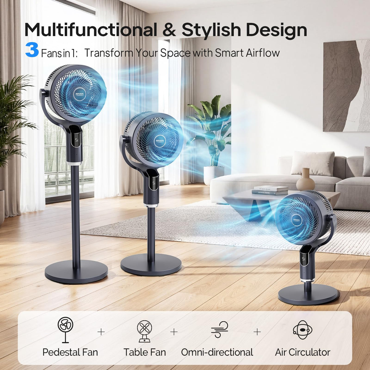 3-in-1 Pedestal Tabletop Fan with Remote Grey 2-Pack E4477