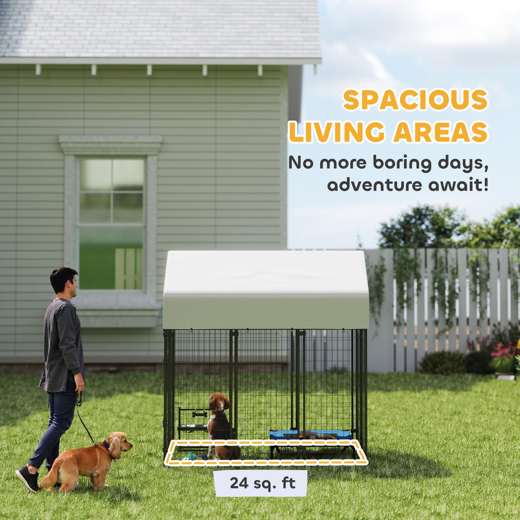Outdoor Dog Kennel with Roof, 6' x 4' x 6' Heavy Duty Welded Wire Dog Playpen Enclosure P527