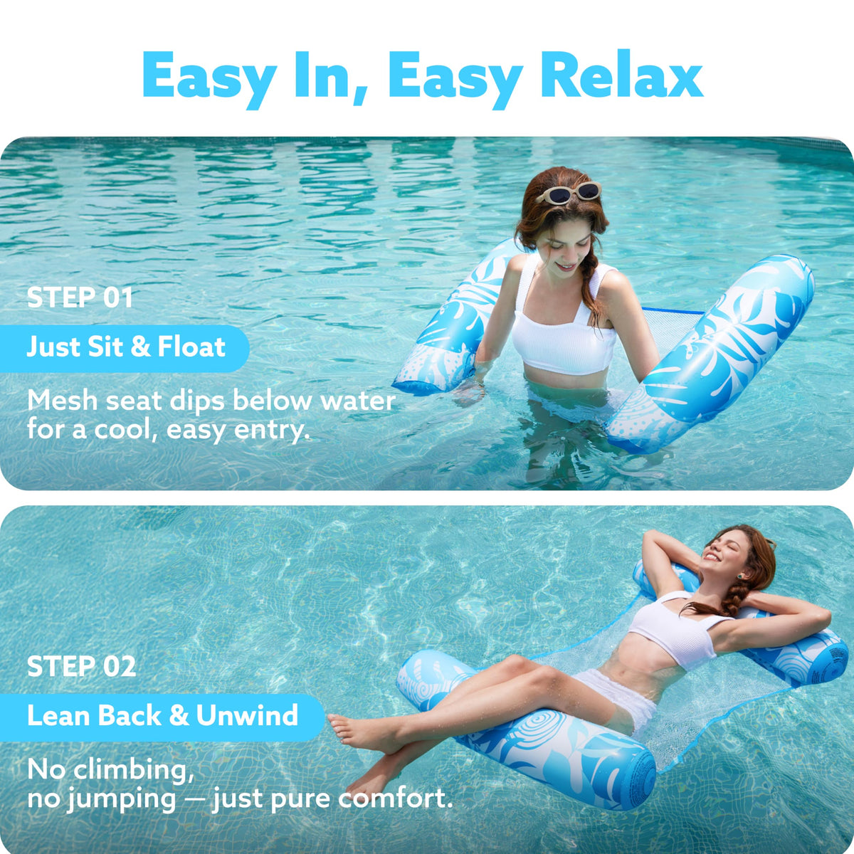 2 Packs Inflatable Pool Floats PVC Water Hammock Lounge A42937