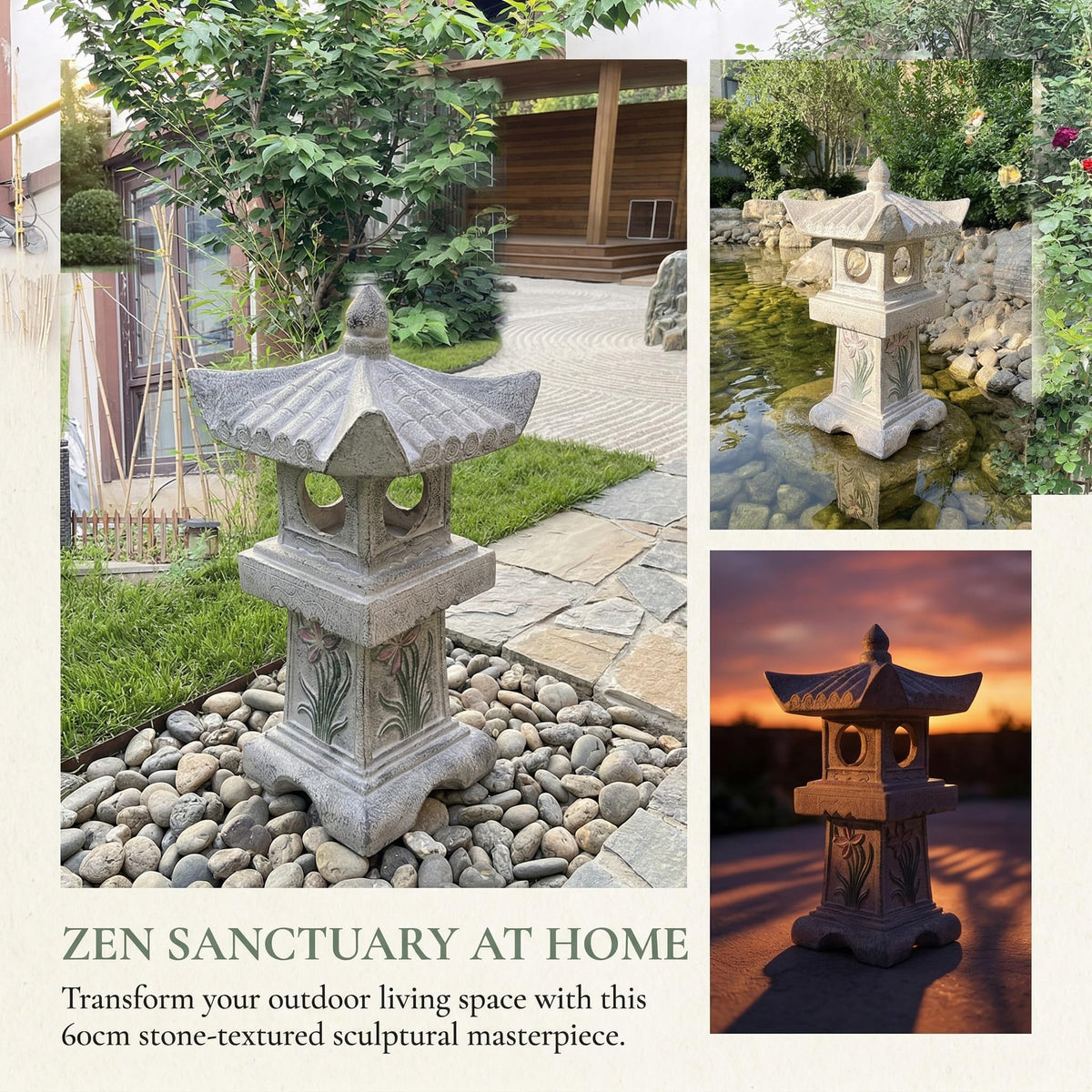 Solar-Powered LED Asian Orchid Pagoda Statue J644335
