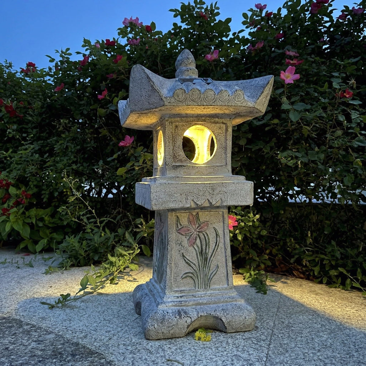 Solar-Powered LED Asian Orchid Pagoda Statue J644335