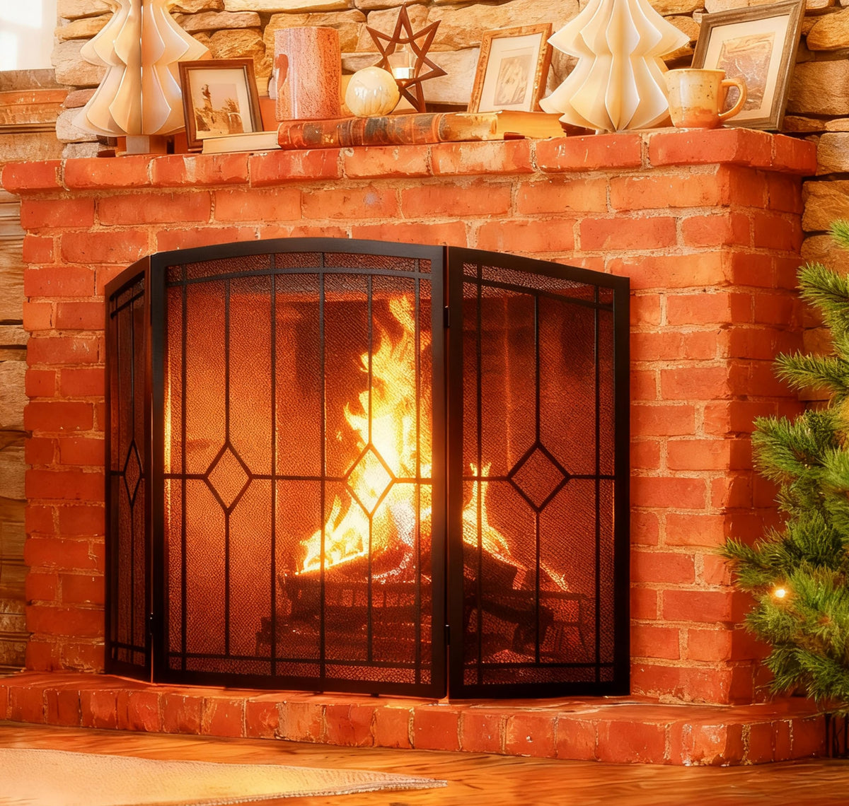 Wrought Iron Fireplace Screen 48"x30" Black Spark Guard M6008