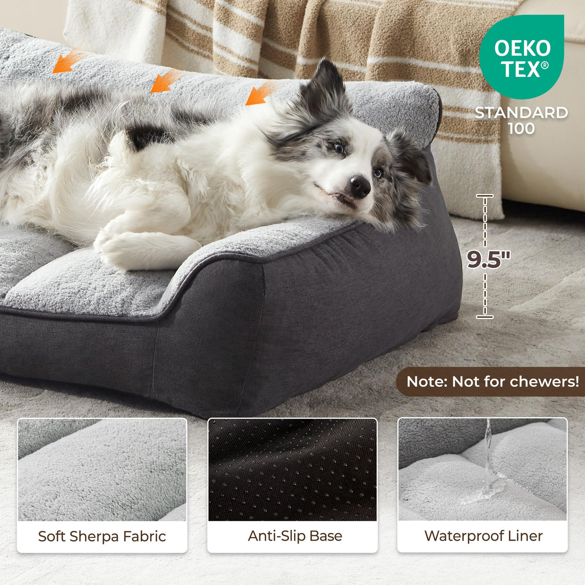 Extra Thick Orthopedic Bolster Dog Bed T6497