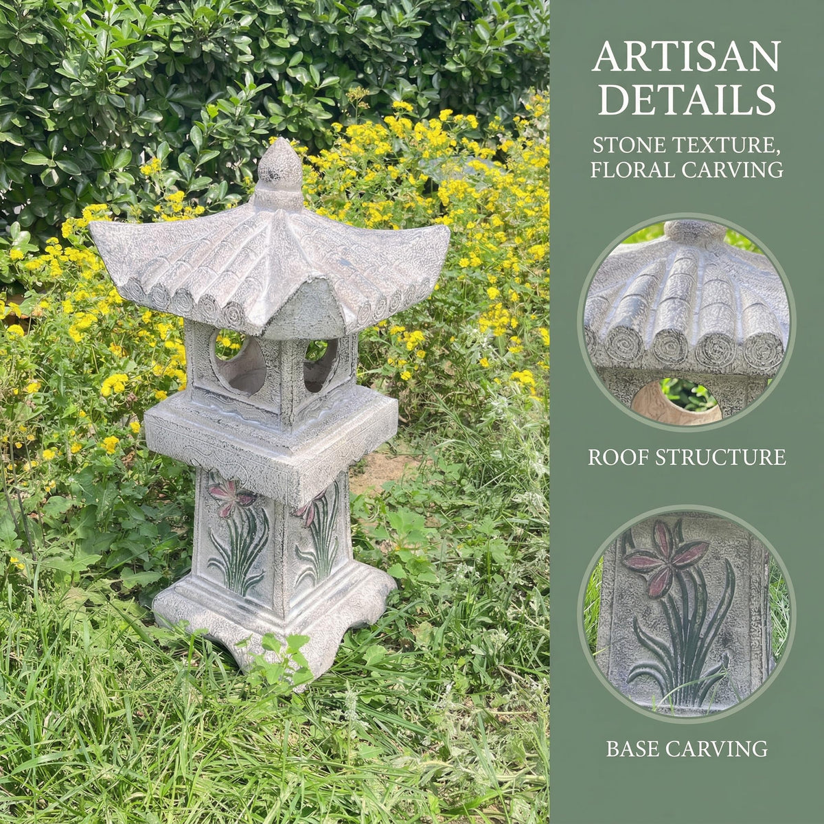 Solar-Powered LED Asian Orchid Pagoda Statue J644335