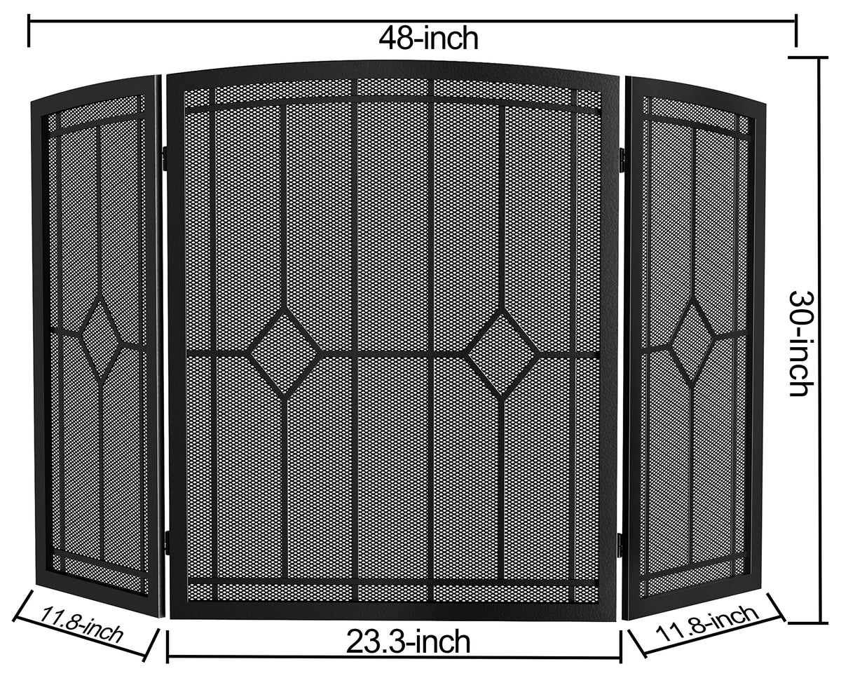 Wrought Iron Fireplace Screen 48"x30" Black Spark Guard M6008
